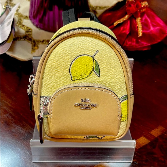 Coach Lemon Print Yellow Mini Backpack Bag Charm/ Belt bag - Picture 1 of 6